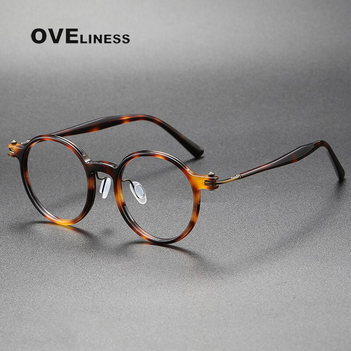 Oveliness Unisex Full Rim Round Acetate Titanium Eyeglasses 5886 Full Rim Oveliness