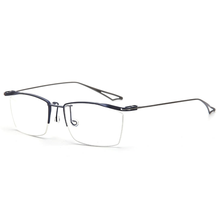 Muzz Men's Semi Rim Rectangle IP Titanium Eyebrow Frame Eyeglasses 04 Semi Rim Muzz Dark Blue Grey