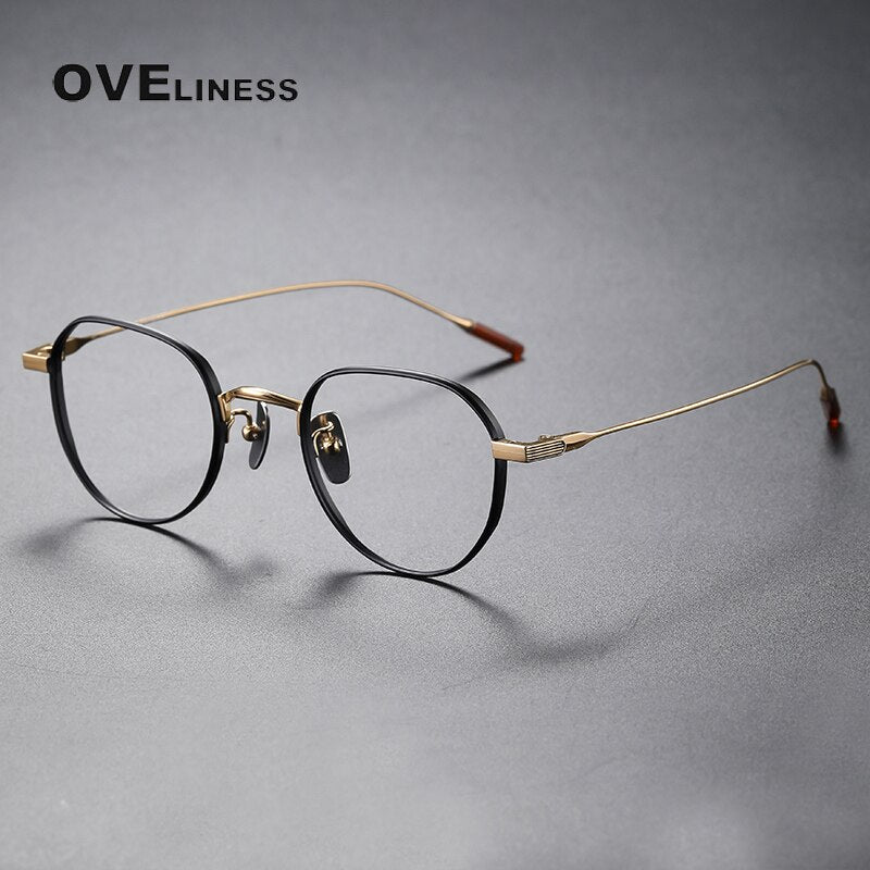 Oveliness Unisex Full Rim Round Titanium Eyeglasses 80803 Full Rim Oveliness black gold