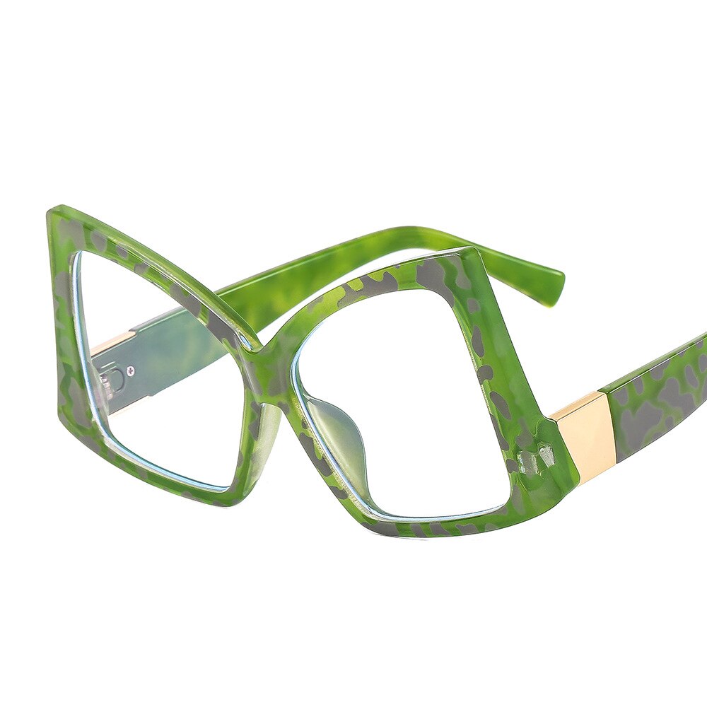 CCspace Women's Full Rim Oversized Square Cat Eye Acetate Eyeglasses 55385 Full Rim CCspace China C7GreenLeopard