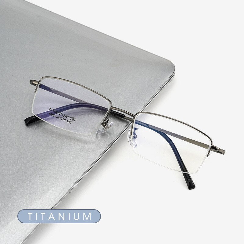 Gmei Men's Semi Rim Square Titanium Eyeglasses 8652f Semi Rim Gmei Optical