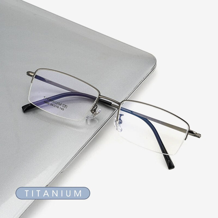 Gmei Men's Semi Rim Square Titanium Eyeglasses 8652f Semi Rim Gmei Optical