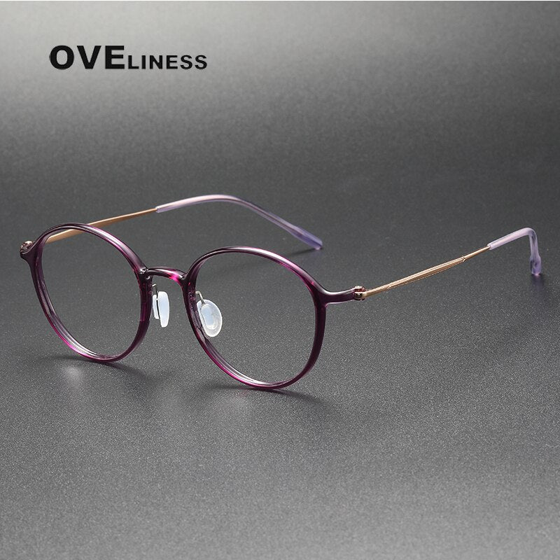 Oveliness Unisex Full Rim Round Screwless Titanium Eyeglasses 8634 Full Rim Oveliness purple