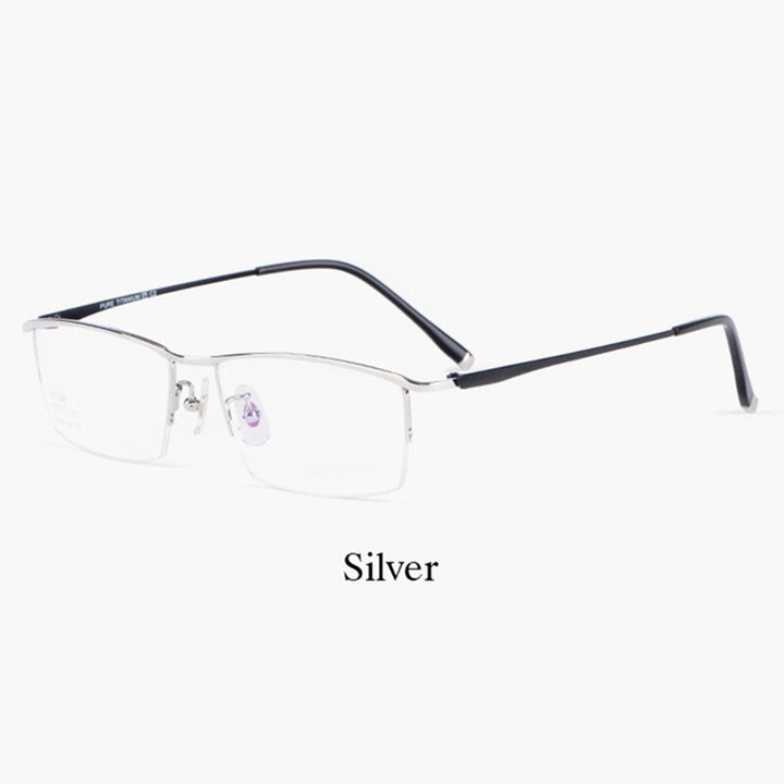 Hotochki Men's Semi Rim Titanium Alloy IP Plated Frame Eyeglasses J85148 Semi Rim Hotochki Silver