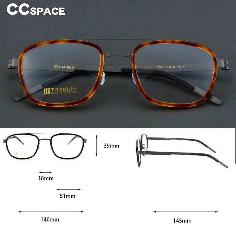 CCspace Unisex Full Rim Square Double Bridge Acetate Titanium Eyeglasses 55024 Full Rim CCspace
