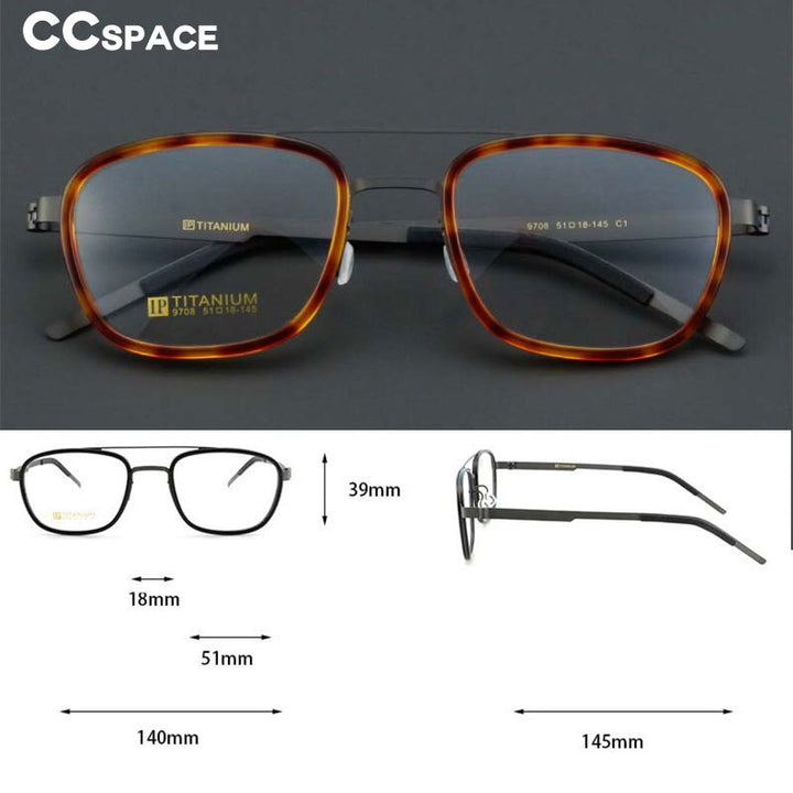 CCspace Unisex Full Rim Square Double Bridge Acetate Titanium Eyeglasses 55024 Full Rim CCspace