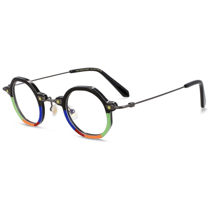 CCspace Unisex Full Rim Polygonal Round Acetate Titanium Eyeglasses 55345 Full Rim CCspace Black China