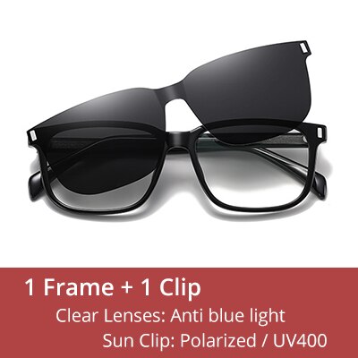Ralferty Men's Full Rim Square Tr 90 Acetate Eyeglasses With Clip On Polarized Sunglasses D7201 With Clip Ons Ralferty C01 Black China As picture