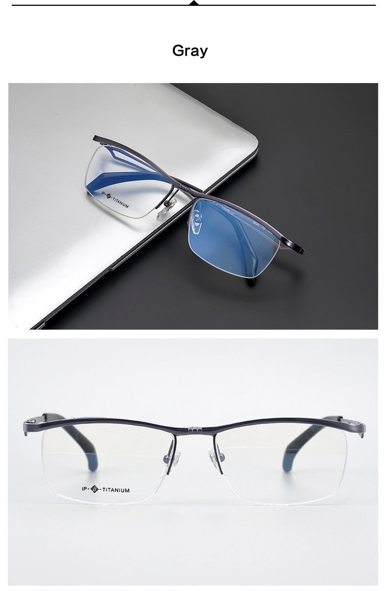 Hdcrafter Unisex Semi Rim Rectangle Titanium Flip Up Frame Eyeglasses T18044 Semi Rim Hdcrafter Eyeglasses