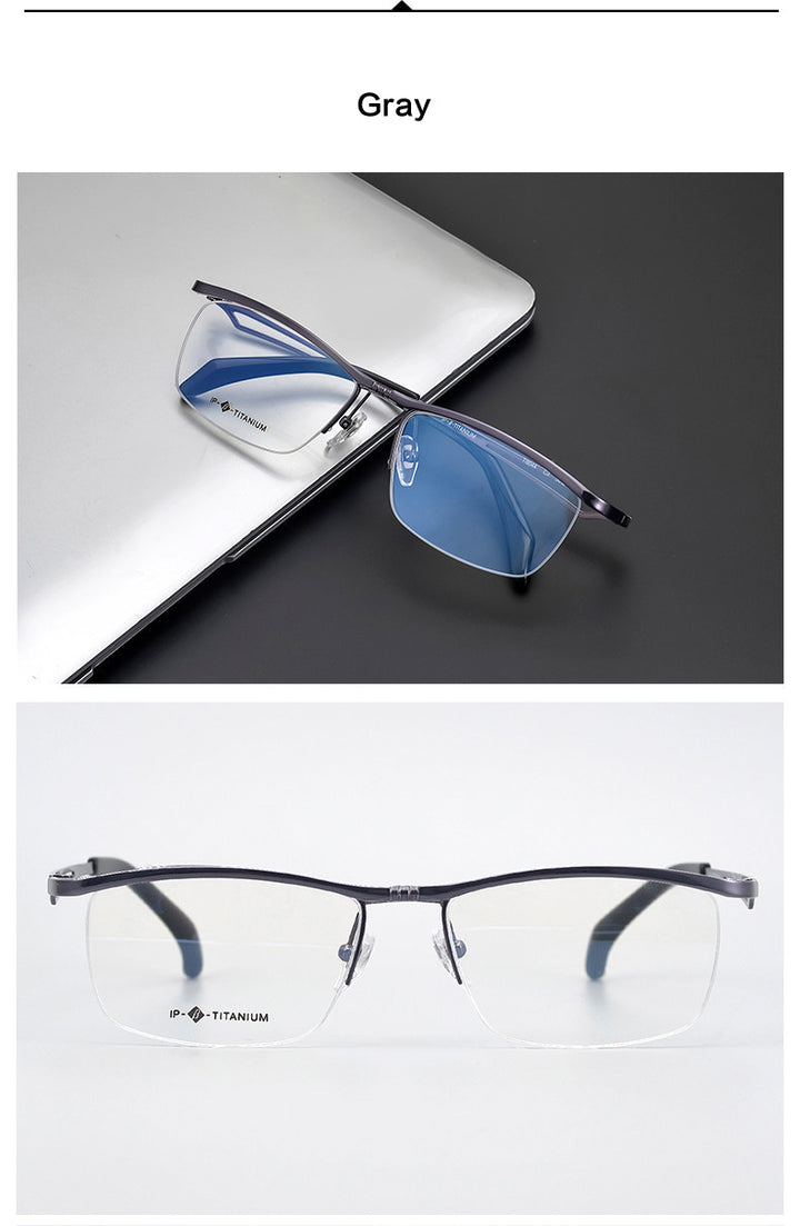 Hdcrafter Unisex Semi Rim Rectangle Titanium Flip Up Frame Eyeglasses T18044 Semi Rim Hdcrafter Eyeglasses