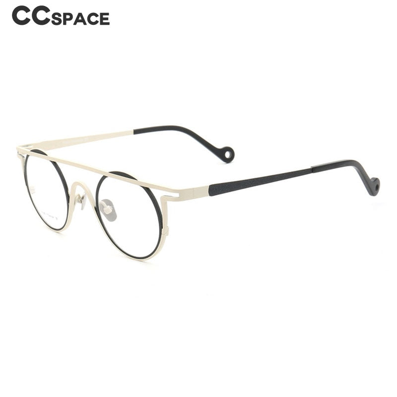 CCspace Unisex Full Rim Round Double Bridge Titanium Eyeglasses 55266 Full Rim CCspace