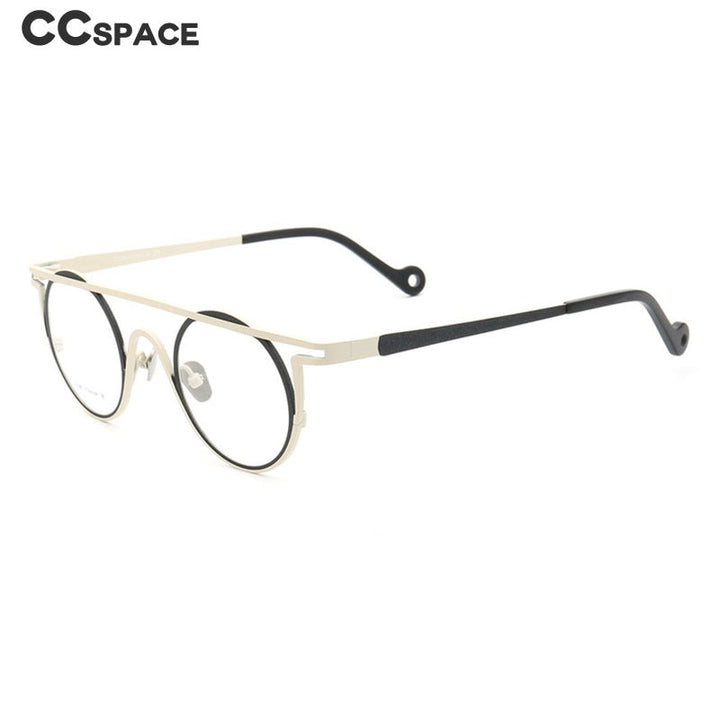 CCspace Unisex Full Rim Round Double Bridge Titanium Eyeglasses 55266 Full Rim CCspace