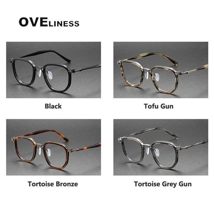 Oveliness Unisex Full Rim Round Square Acetate Titanium Eyeglasses 5865 Full Rim Oveliness