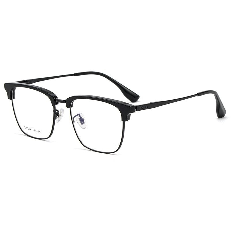 Yimaruili Men's Full Rim Square Acetate Titanium Eyeglasses 8653cmh Full Rim Yimaruili Eyeglasses Black