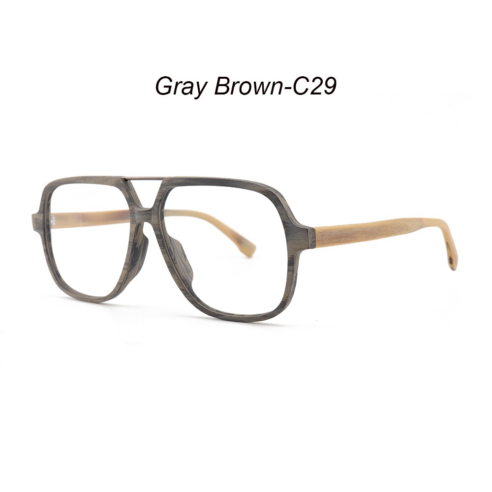 Hdcrafter Men's Full Rim Oversized Square Double Bridge Wood Alloy Eyeglasses Full Rim Hdcrafter Eyeglasses Gray Brown-C29
