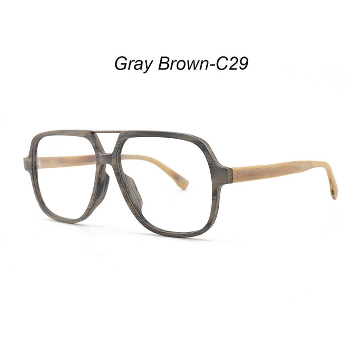 Hdcrafter Men's Full Rim Oversized Square Double Bridge Wood Alloy Eyeglasses Full Rim Hdcrafter Eyeglasses Gray Brown-C29