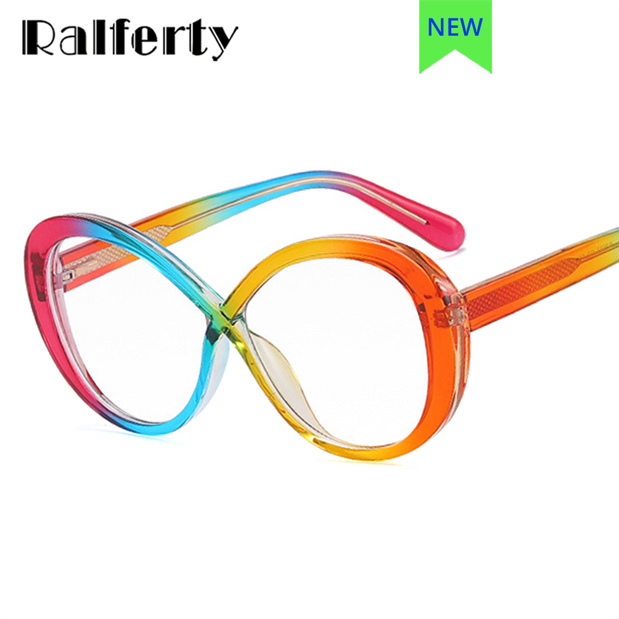 Ralferty Women's Full Rim Big Oval Acetate Eyeglasses F82077 Full Rim Ralferty   