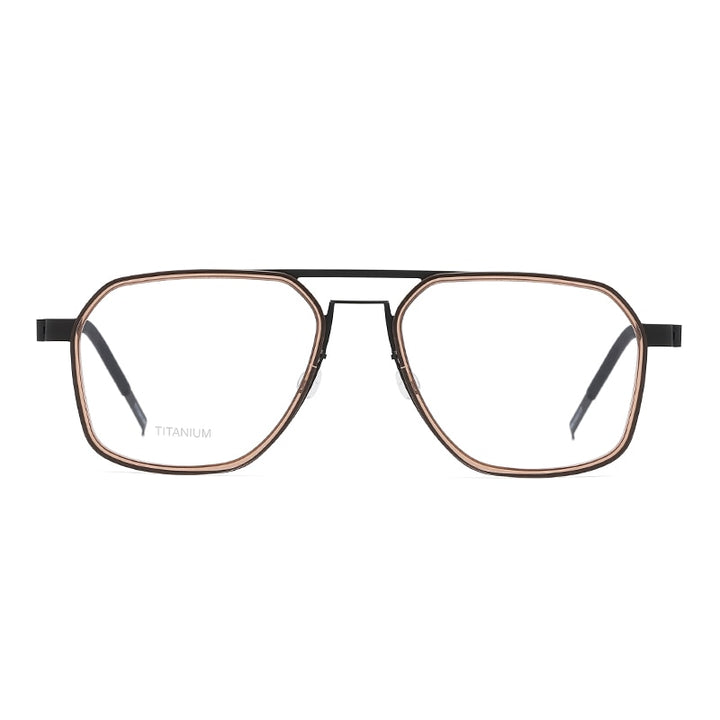Reven Jate Unisex Full Rim Polygon Double Bridge Titanium Acetate Eyeglasses 9753 Full Rim Reven Jate