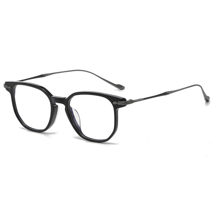 Gatenac Unisex Full Rim Irregular Square Acetate Titanium Eyeglasses Gxyj992 Full Rim Gatenac Black Gun