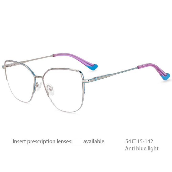 CCspace Unisex Semi Rim Square Alloy Frame Eyeglasses 54468 Semi Rim CCspace China silver-blue