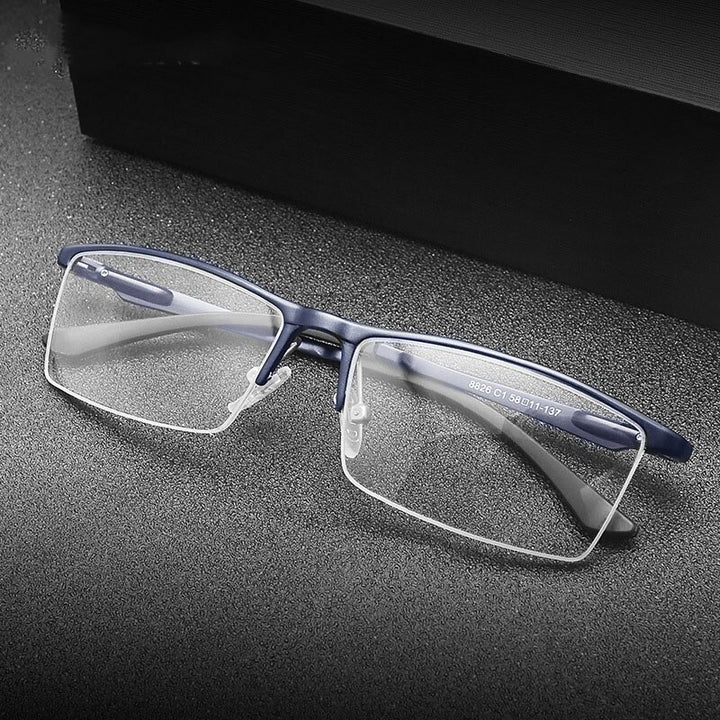 Hdcrafter Men's Semi Rim Square Aluminum Magnesium Eyeglasses 8826 Semi Rim Hdcrafter Eyeglasses