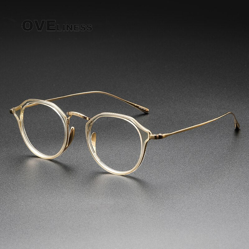 Oveliness Unisex Full Rim Oversized Square Round Acetate Titanium Eyeglasses 1113 Full Rim Oveliness clear gold