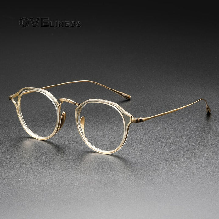 Oveliness Unisex Full Rim Oversized Square Round Acetate Titanium Eyeglasses 1113 Full Rim Oveliness clear gold