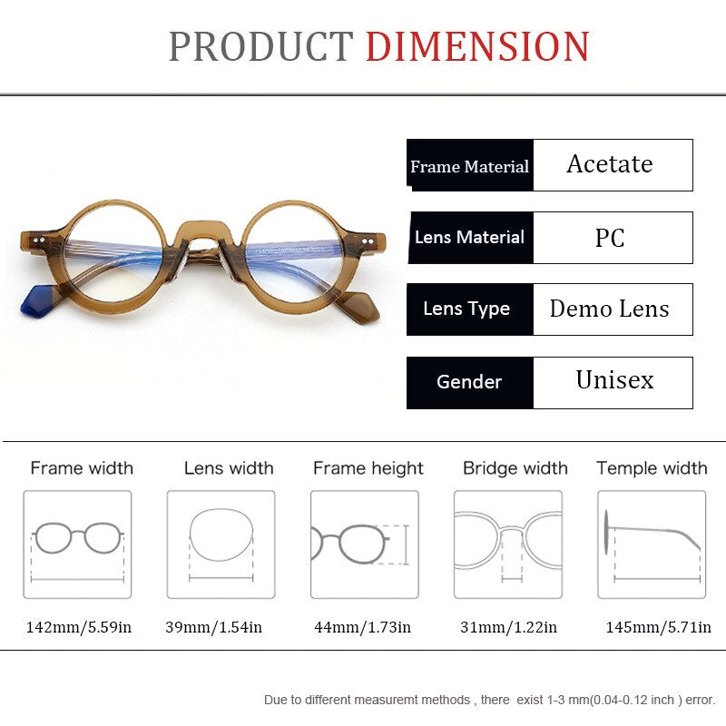 CCspace Unisex Full Rim Round Acetate Eyeglasses 55305 Full Rim CCspace