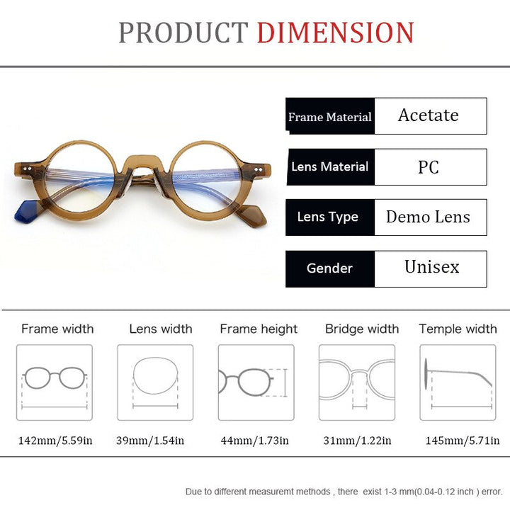 CCspace Unisex Full Rim Round Acetate Eyeglasses 55305 Full Rim CCspace