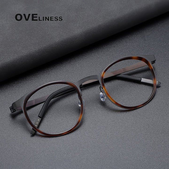 Oveliness Men's Full Rim Round Acetate Titanium Eyeglasses 9704 Full Rim Oveliness