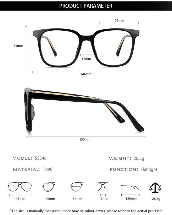 CCspace Unisex Full Rim Square Acetate Eyeglasses 55546 Full Rim CCspace