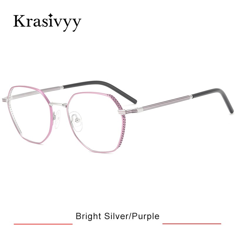 Krasivyy Women's Full Rim Polygon Titanium Eyeglasses Kr16024 Full Rim Krasivyy Bright Silver Purple CN