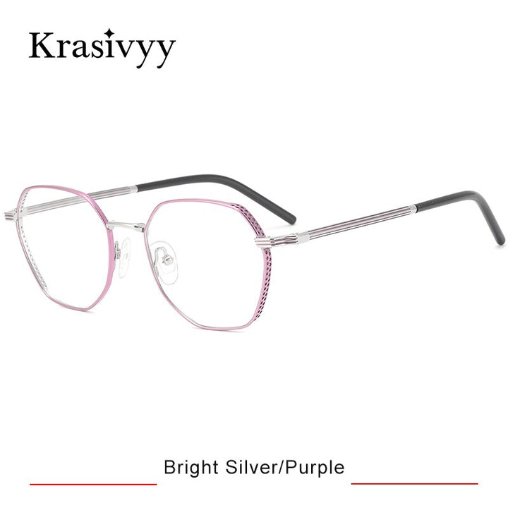 Krasivyy Women's Full Rim Polygon Titanium Eyeglasses Kr16024 Full Rim Krasivyy Bright Silver Purple CN