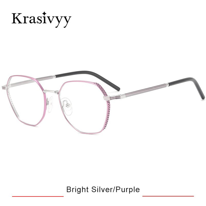 Krasivyy Women's Full Rim Polygon Titanium Eyeglasses Kr16024 Full Rim Krasivyy Bright Silver Purple CN 