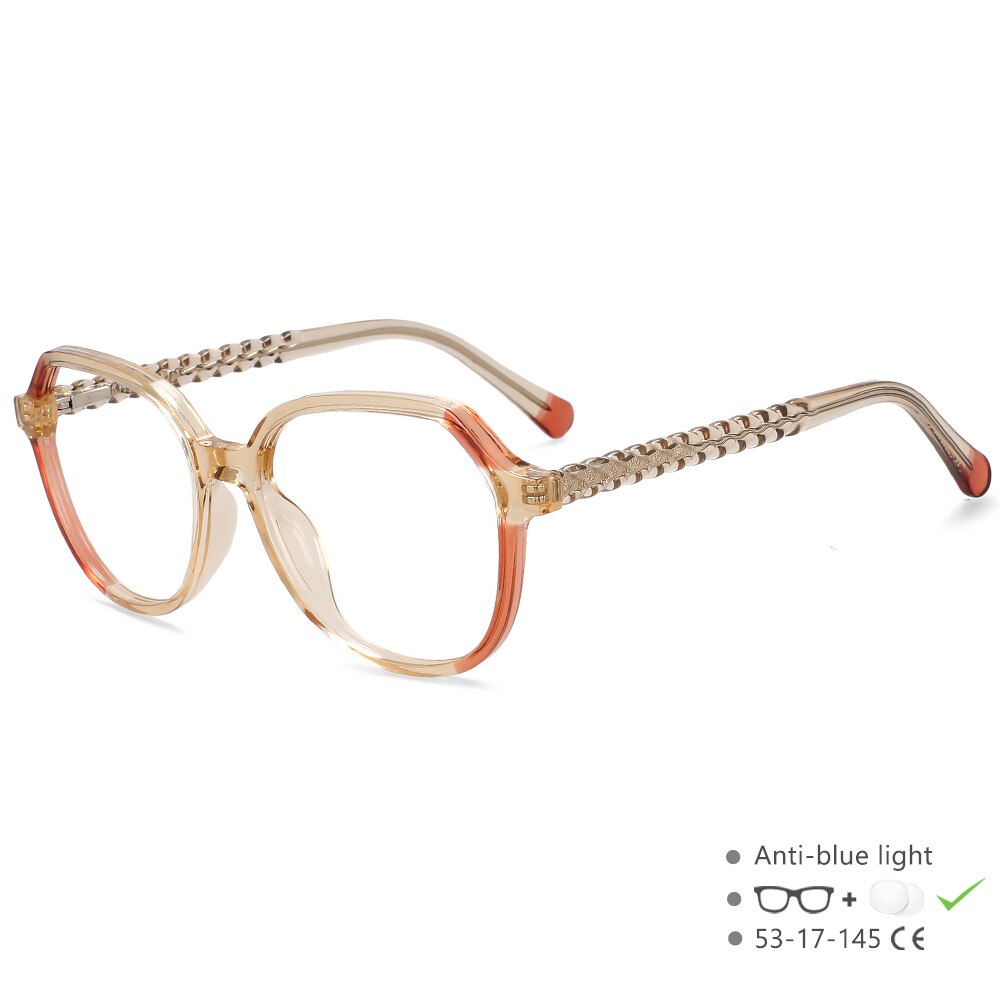 CCspace Unisex Full Rim Polygonal Tr 90 Titanium Eyeglasses 55708 Full Rim CCspace China Champagne