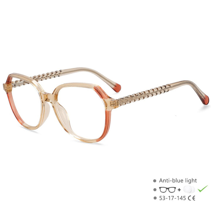 CCspace Unisex Full Rim Polygonal Tr 90 Titanium Eyeglasses 55708 Full Rim CCspace China Champagne