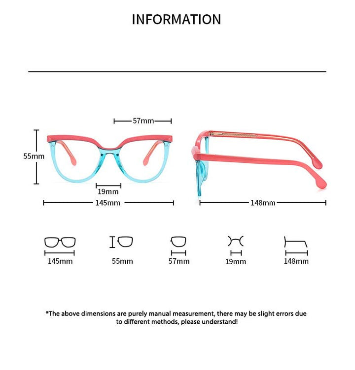 CCspace Unisex Full Rim Square Cat Eye Tr 90 Titanium Eyeglasses 54724 Full Rim CCspace