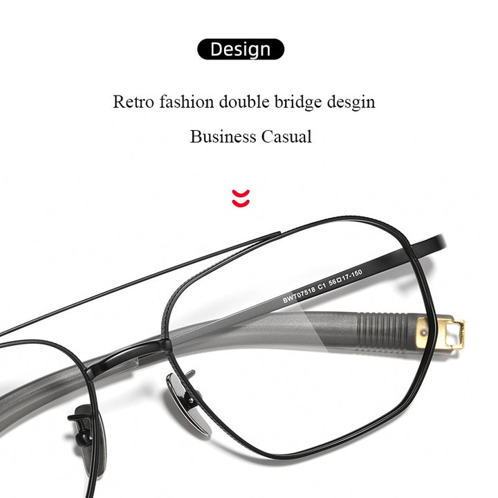 Bclear Unisex Full Rim Square Double Bridge Titanium Eyeglasses Bsf07518 Full Rim Bclear