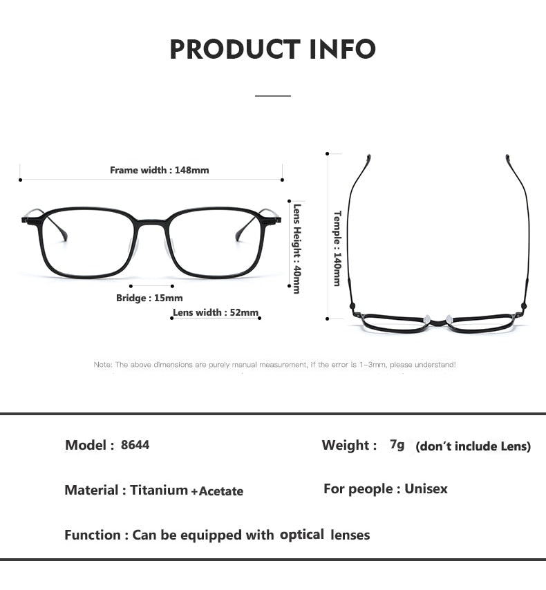Oveliness Unisex Full Rim Square Acetate Titanium Eyeglasses 8644 Full Rim Oveliness