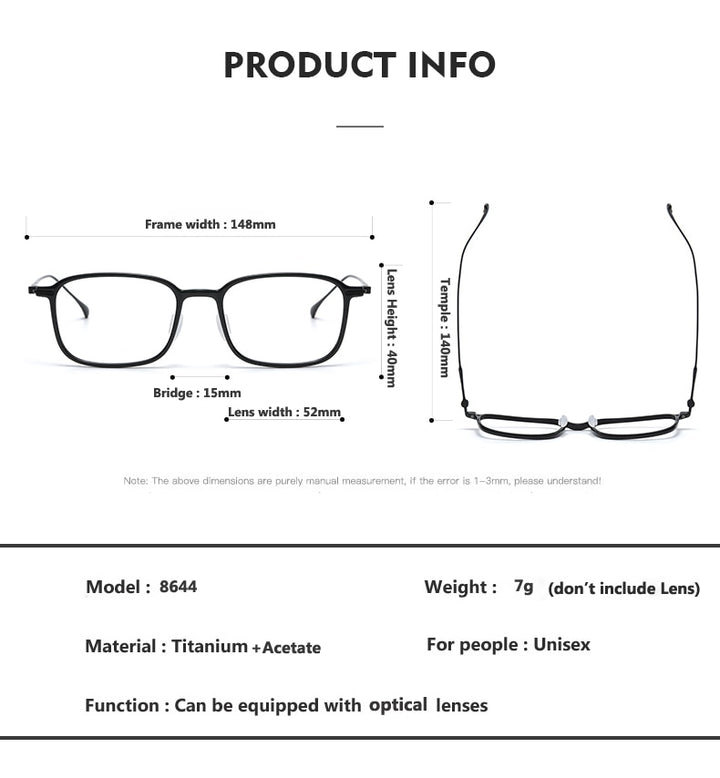 Oveliness Unisex Full Rim Square Acetate Titanium Eyeglasses 8644 Full Rim Oveliness