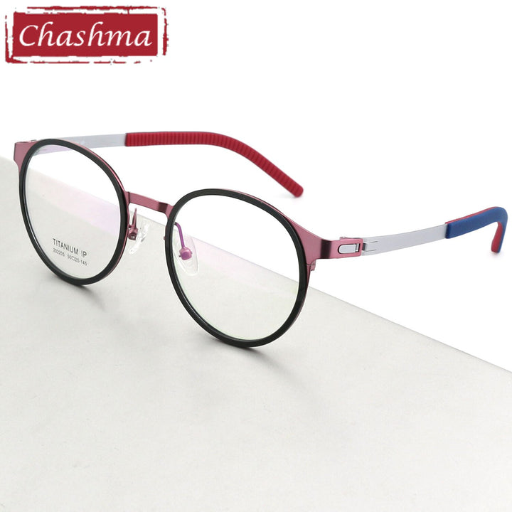 Chashma Ottica Unisex Full Rim Round Square Titanium Eyeglasses 202205 Full Rim Chashma Ottica Pink  