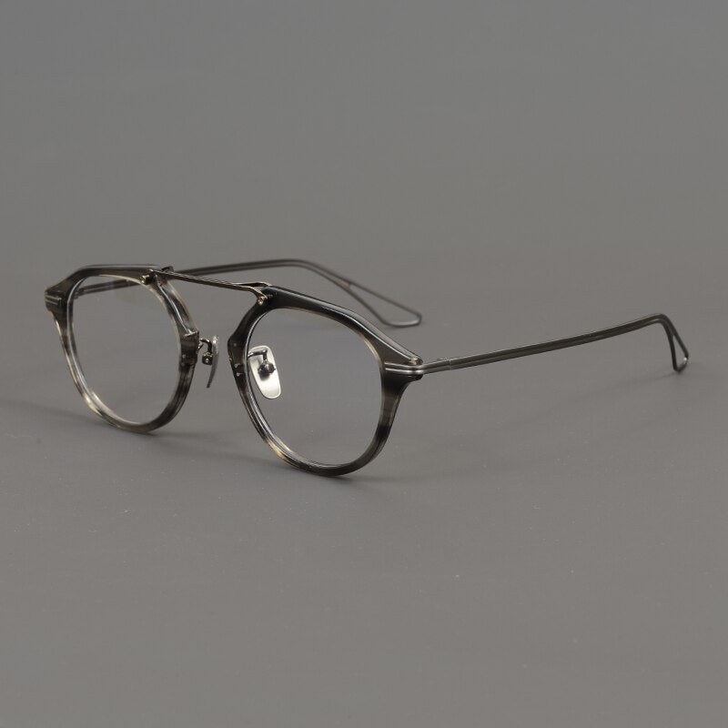 Gatenac Unisex Full Rim Irregular Round Titanium Acetate Double Bridge Eyeglasses Gxyj874 Full Rim Gatenac Gray