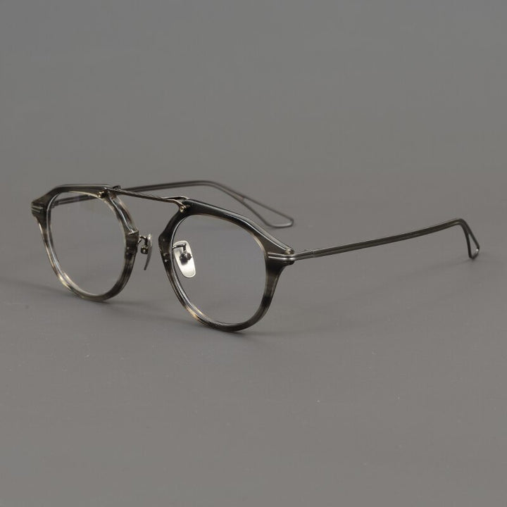 Gatenac Unisex Full Rim Irregular Round Titanium Acetate Double Bridge Eyeglasses Gxyj874 Full Rim Gatenac Gray