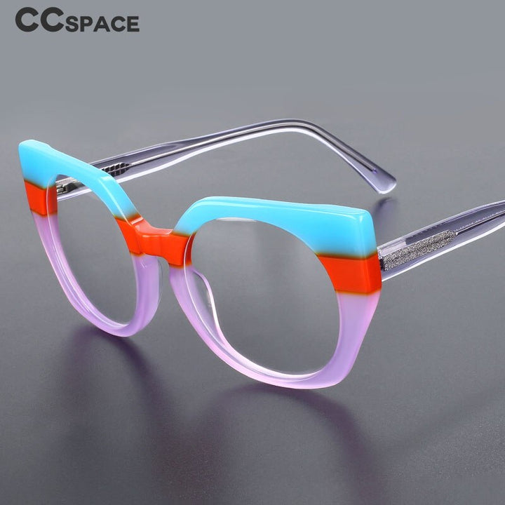 CCspace Unisex Full Rim Round Cat Eye Acetate Eyeglasses 55272 Full Rim CCspace