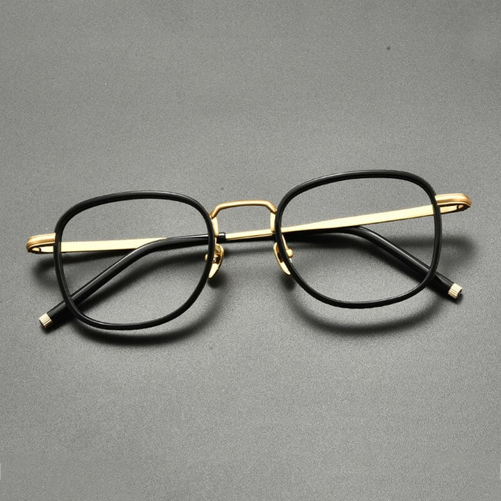 Gatenac Unisex Full Rim Square Titanium Acetate Eyeglasses Gxyj848 Full Rim Gatenac Black Gold
