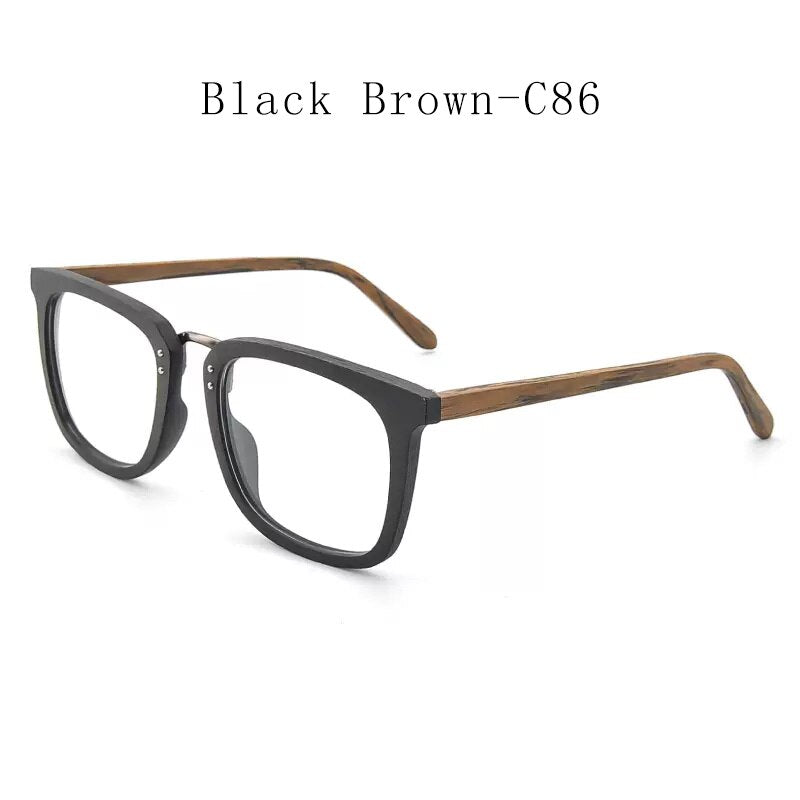 Hdcrafter Men's Full Rim Square Wood Alloy Eyeglasses Ps7055 Full Rim Hdcrafter Eyeglasses Black Brown-C86