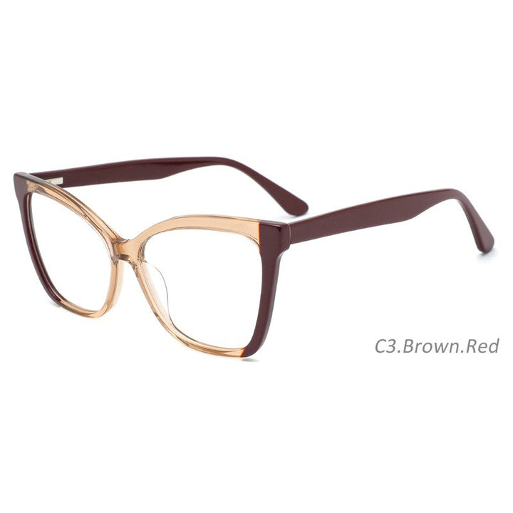 CCspace Women's Full Rim Square Cat Eye Acetate Eyeglasses 55285 Full Rim CCspace Tea China