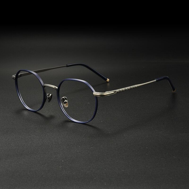 Gatenac Unisex Full Rim Irregular Round Titanium Eyeglasses Gxyj933 Full Rim Gatenac Blue