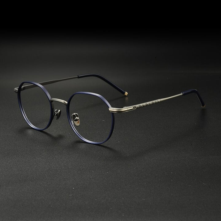 Gatenac Unisex Full Rim Irregular Round Titanium Eyeglasses Gxyj933 Full Rim Gatenac Blue