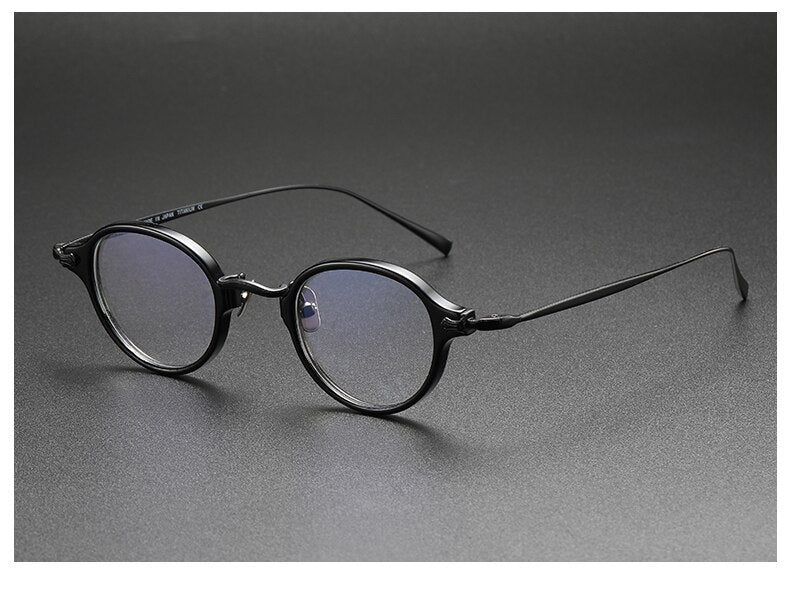 Muzz Men's Full Rim Small Round Acetate Titanium Eyeglasses 180 Full Rim Muzz Black